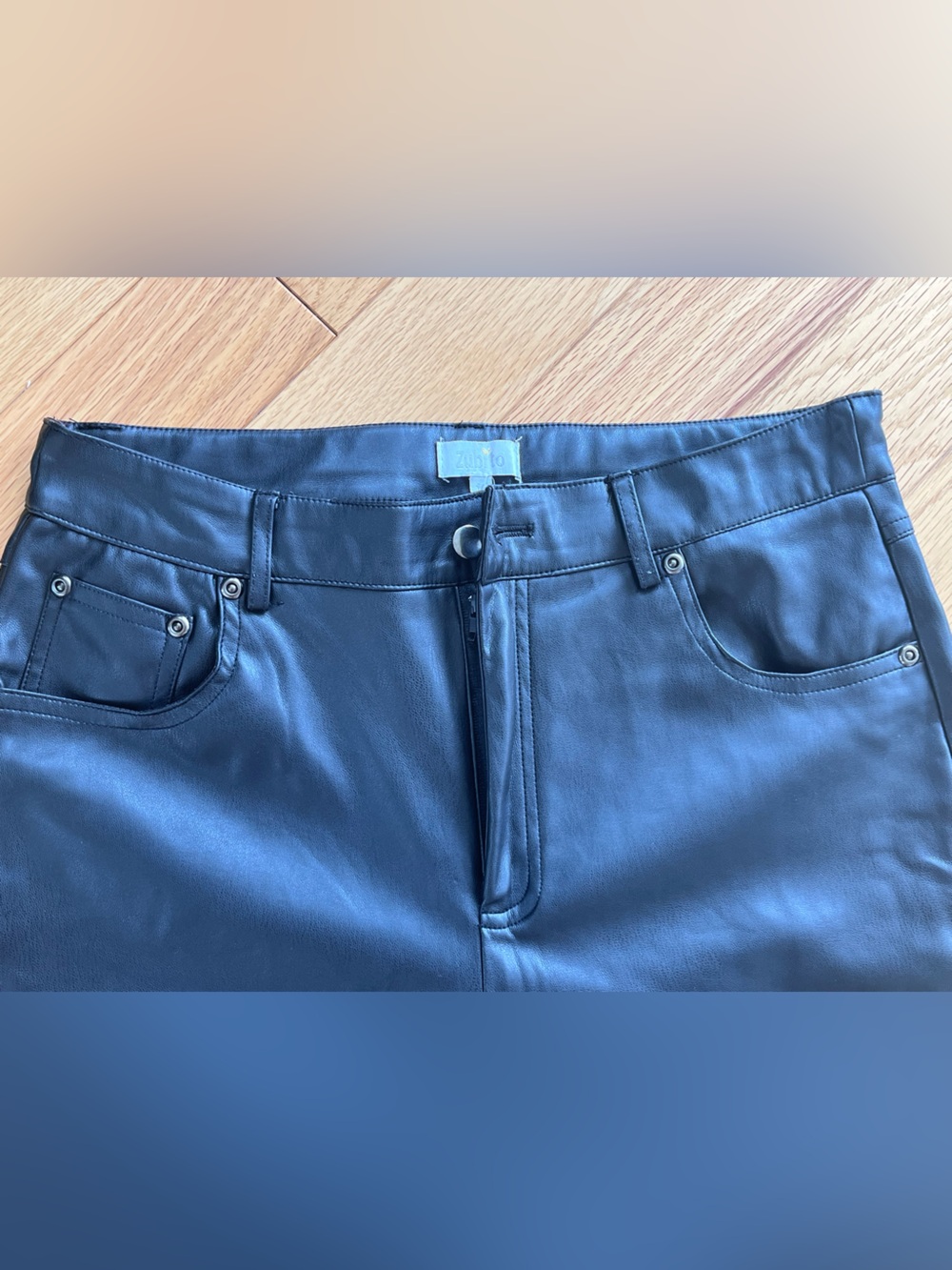 Black Faux Leather Casual Wide-Leg Bottoms  for girls